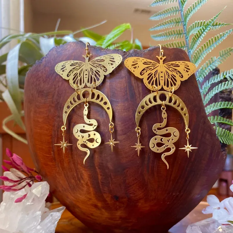 Witch Mariposa Moon Phase Earrings Hypoallergenic Wanderlust Handmade Creativity Novelty Fashion Jewelry Women Gift Statement