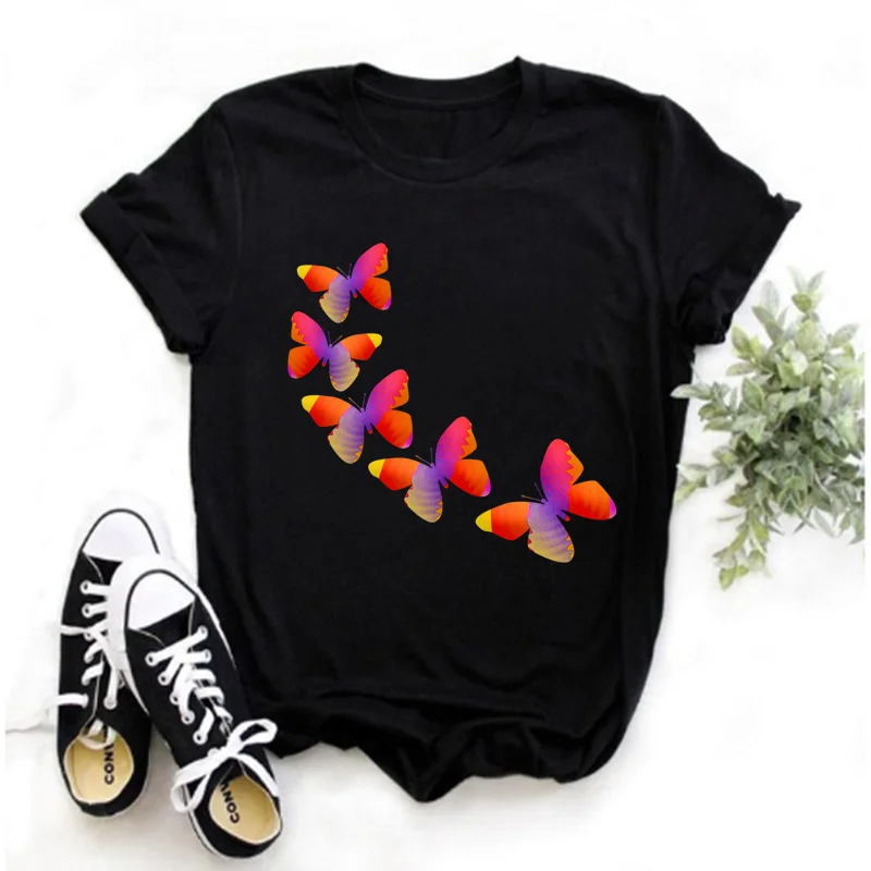 Camiseta Harajuku Para Mujer, Camiseta Con Estampado De Mariposa Roja Y Negra, Camiseta Con Corazon, Camisetas De Manga Corta Pa