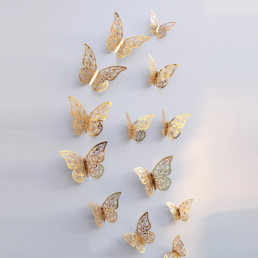 12Pcs 3D Hollow Wall Stickers Butterfly Fridge Mariposas Decorativas Wall Decor Scentivas N. C. A.