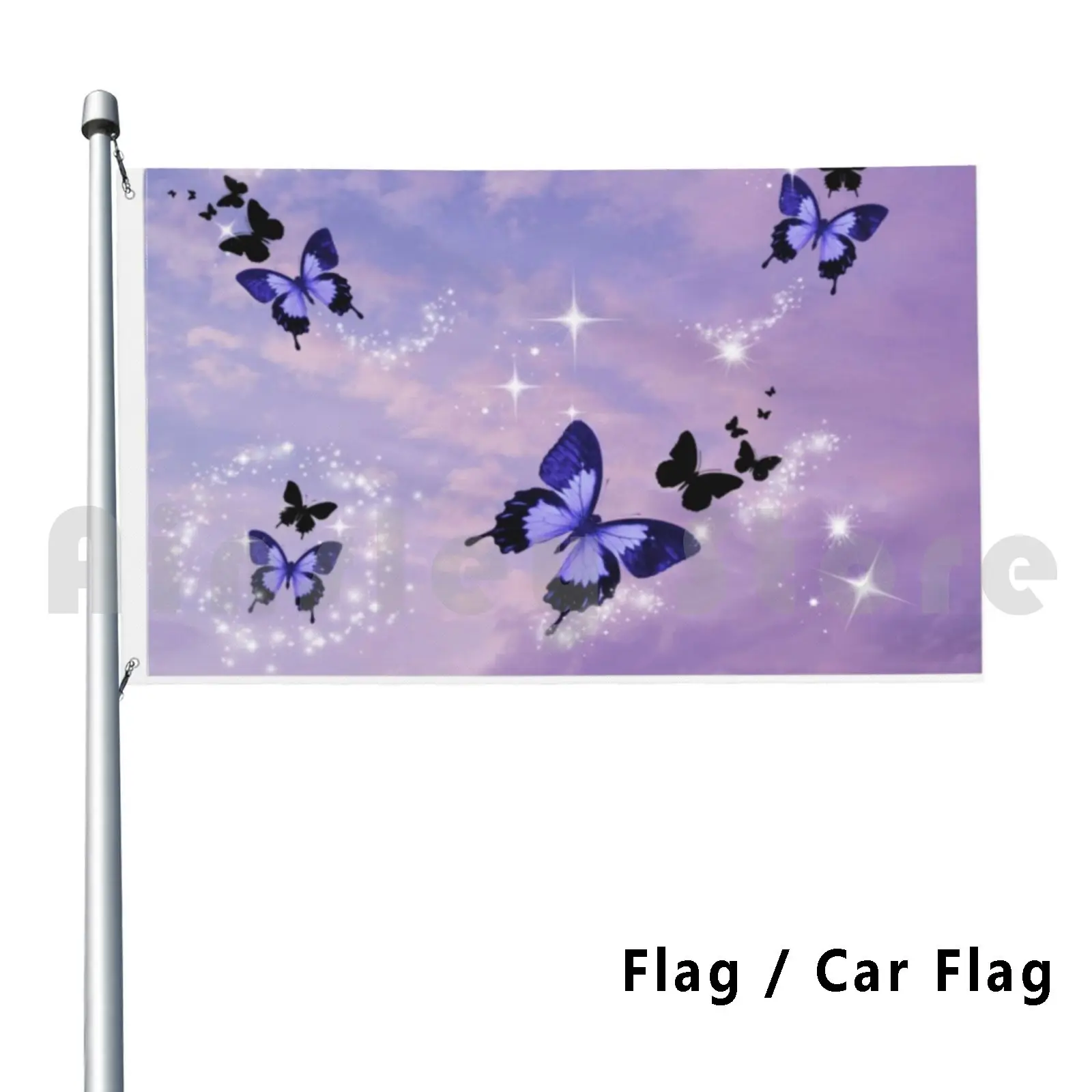 Flag Car Flag Y Las Mariposas ( Purple ) 983 Mariposas Butterflies Pretty Blue Glitter Sparkles Fly