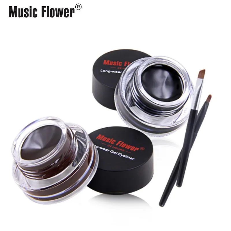 Music Flower Eye Makeup 2 In 1 Brown Black Gel Eyeliner Cream Water-Proof Creamy Texture Eye Liner Set Con Pennelli