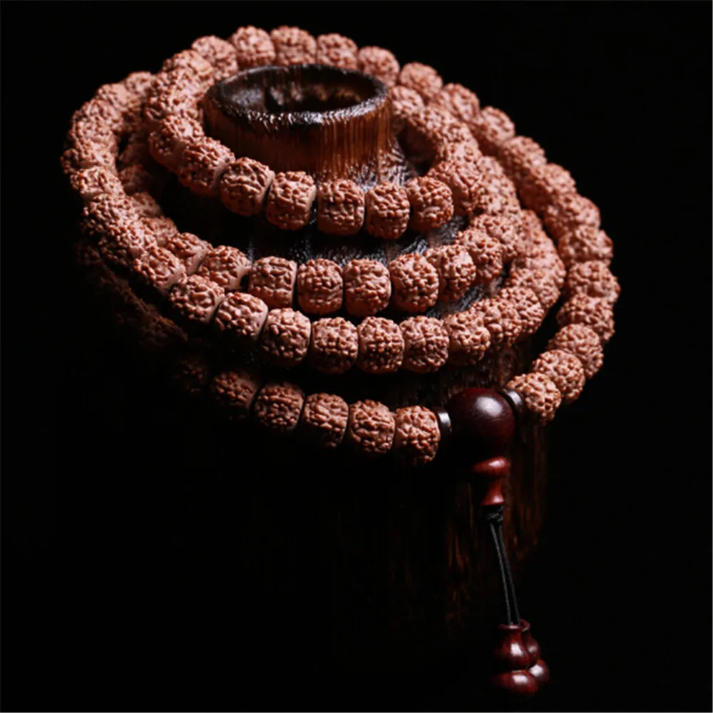 Braccialetto Di Yoga Di Alta Qualità Naturale A Cinque Petali Tibetano 108 Rudraksha Perline Mala Lobulare Rosso Sandalo Tripletto Buddista Gioielli Y