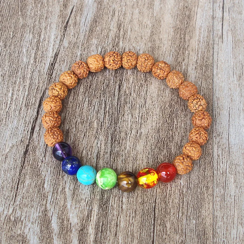 Nepal Rudraksha Perline Di Legno 8 Mm Chakra Braccialetto Uomini Donne Fai Da Te Yoga Guarigione Reiki Pray Mala Buddha 7 Chakra Braccialetto Gioielli