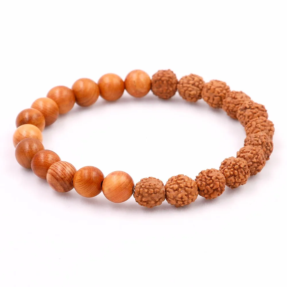 Naturali Rudraksha Beads Mala Bracciali Preghiera Gioielli Uomo 8 Mm Legno Braccialetto Per Le Donne Rustico Yogis Gioielli