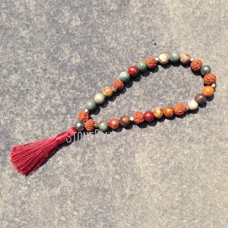 Wmb20901 Rudraksha Pyrite Clear Crystal Quarzo Rosa Avventurina Lapislazzuli Picture Jasper Healing Stone Bracciale Mala Da Polso