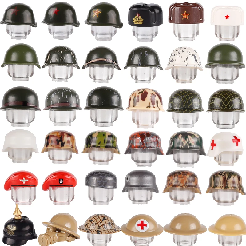 Moc Ww2 Military Us Camouflage Helmet Cappello Tedesco Assemic Medic Army Soldiers Accessori Maschere Di Scena Di Guerra Mattoni Giocattoli Compatibil