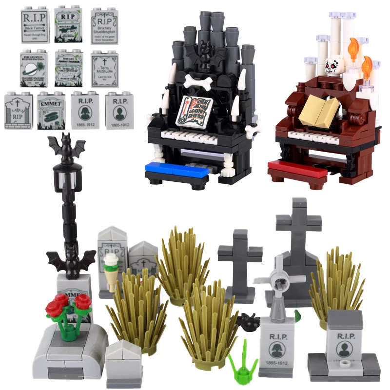 Città Halloween Scheletro Figura Building Block Accessori Piano Cimitero Lapide Pianta Animale Regalo Giocattolo Per Bambini Mattoni M100