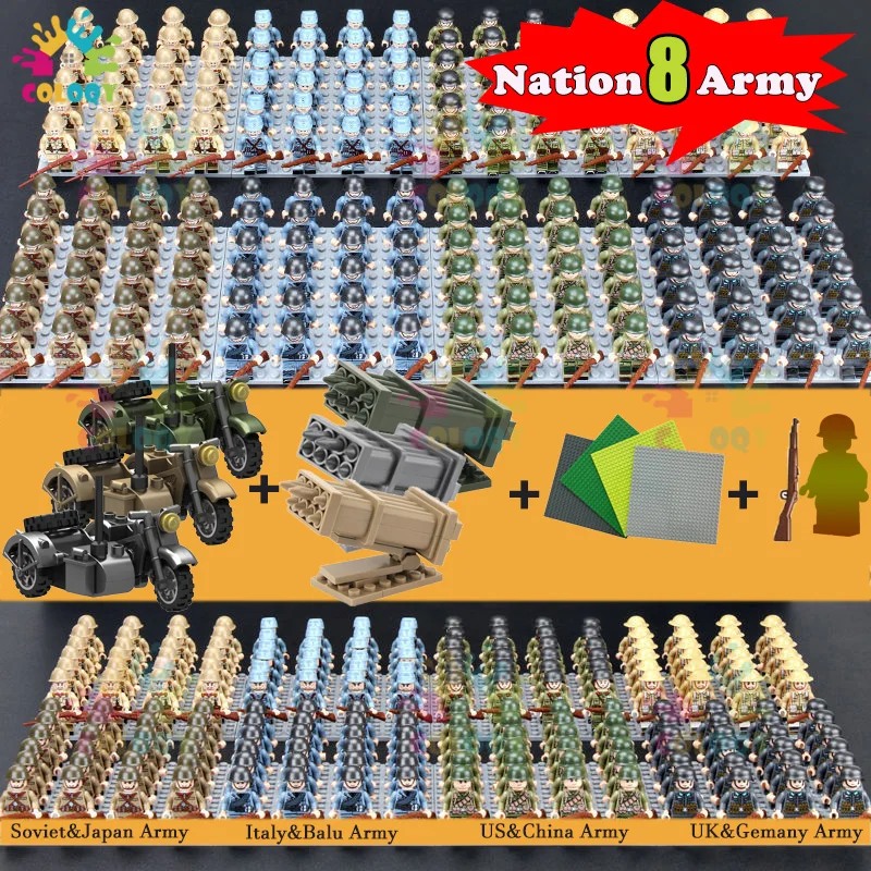 Ww2 Soldiers Building Blocks Uk African Us China Italy Army Mini Action Figures Military Moto Shell Toys For Kids Regali Di Compleanno