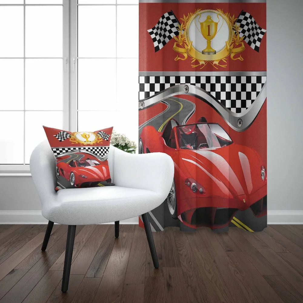 Else Red Racing Car White Black Flag Race Cup Boys 3D Kids Print Baby Children Window Panel Set Tenda Combina Federa Regalo