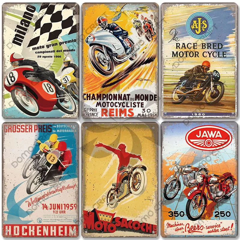 Moto Vintage Poster Metal Plate Cafe Racer Festival Race Bred Moto Metal Tin Signs Wall Decor Riders Club Man Cave