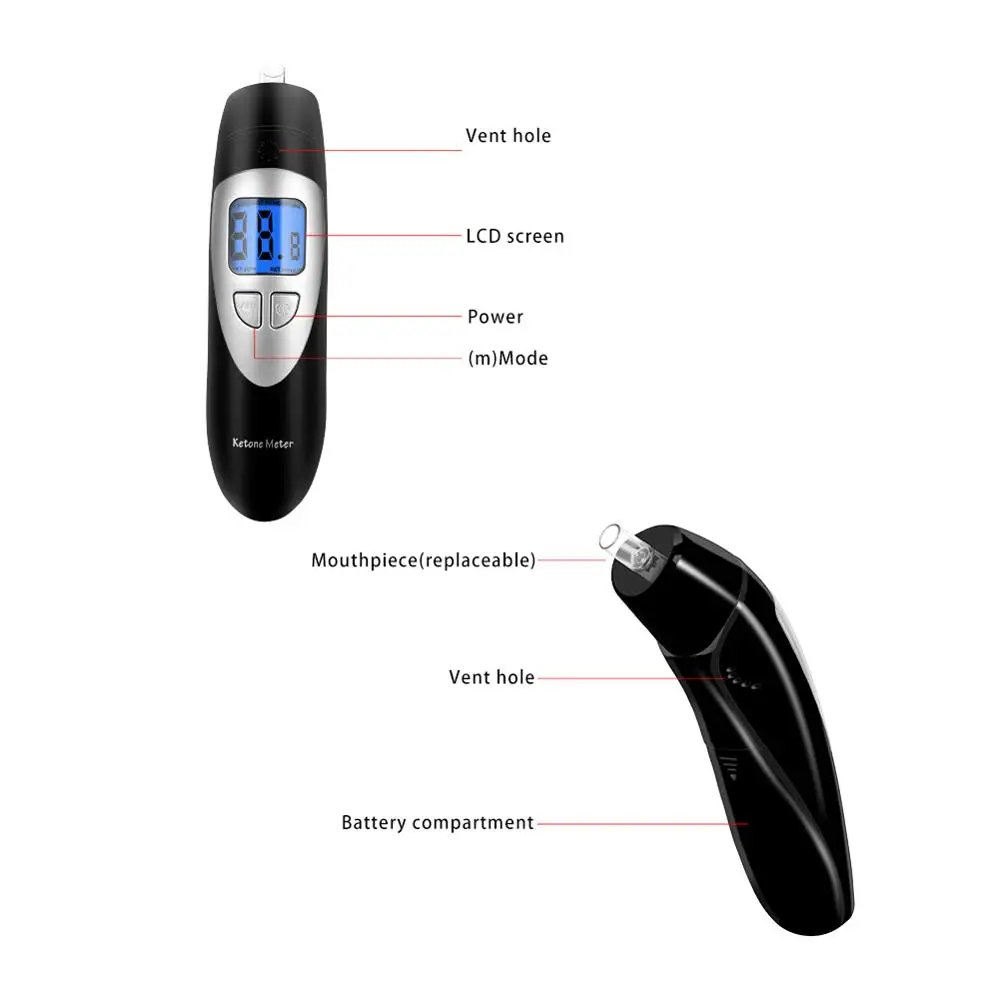 Analizzatore Di Respiro Ketone Portatile Eek-Brand, Etilometro Ketone Digitale, Kit Di Test Per Ketosi Con 10 Bocchini Sostituibili