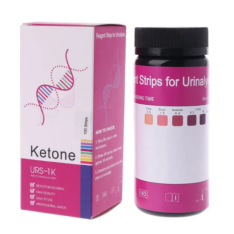 100 Strisce/Set Chetone Strisce Reattive Urine Tester Test Reagente Striscia Anti-Vc Test-Urs-1K Casa Ketosis