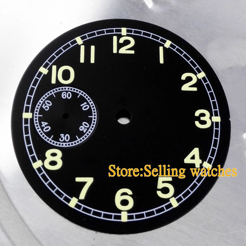 38.9 Millimetri Quadrante Fit Unitas 6497 Orologio Verde Numero Luminoso Quadrante Nero