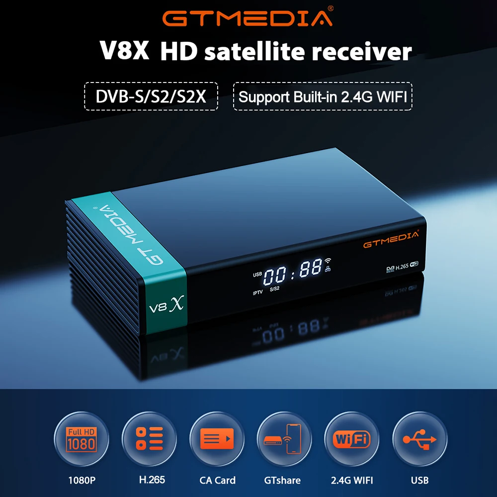 Ricevitore Satellitare Gtmedia V8X Hd 1080P Dvb-S/S2/S2X Wifi H.265 Integrato 2.4G Supporto Sat A Gtplayer Ricevitori Tv Scheda Ca