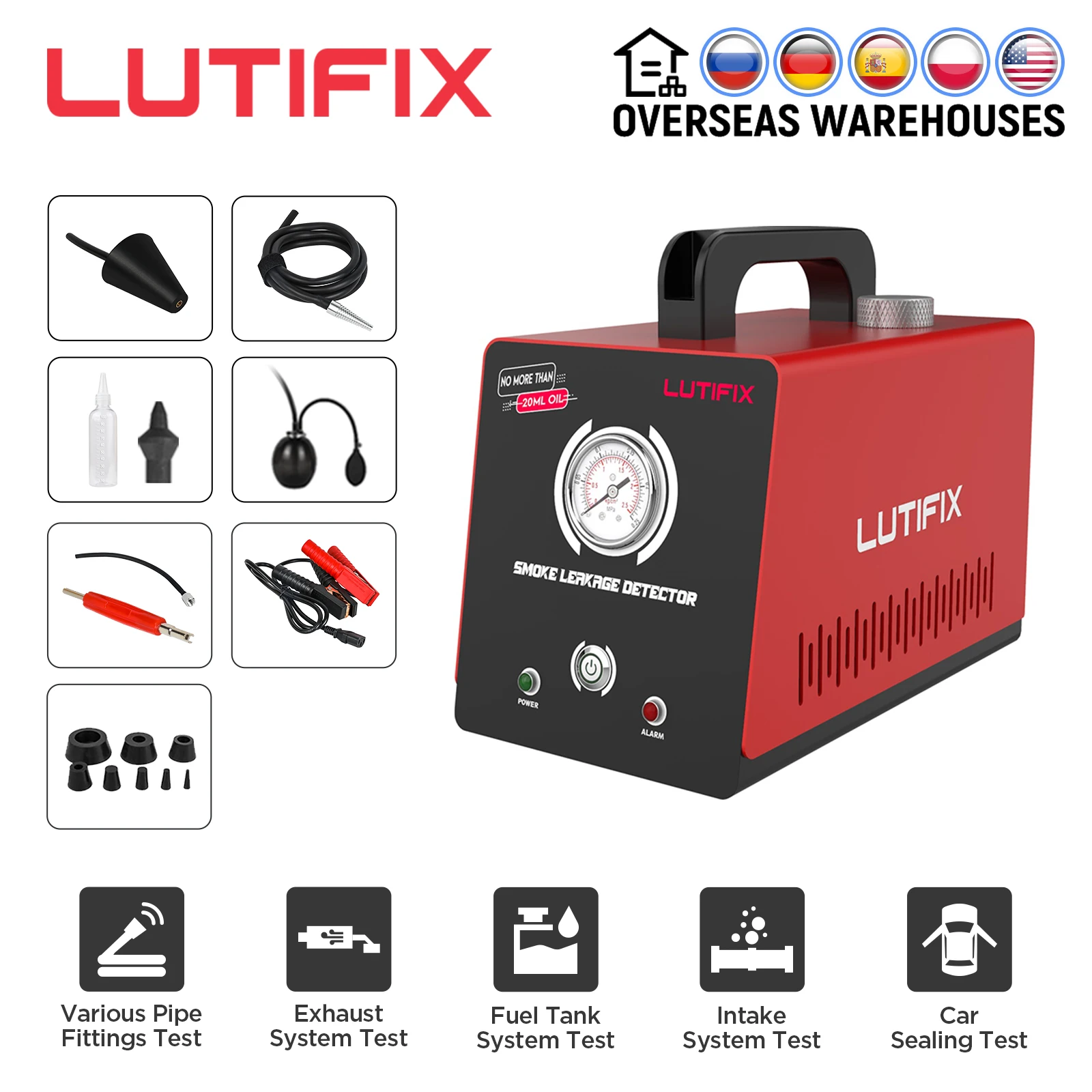 Lutifix Pipeline Leak Detector Tool Generatore Di Fumo Individua L'Analizzatore Di Perdite Diagnostica Evap Smoke Machine Con Airbag Per Auto