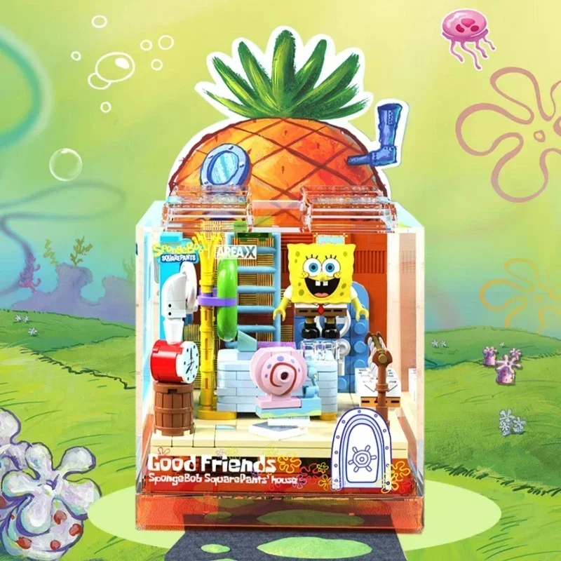 New Spongebob Series Box Building Blocks Patrick Star Squidward Tentacles Room Model Educational Assembly Toy Gift