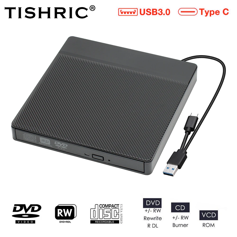Tishric Dvd External Usb3.0 Reader Lettore Cd Masterizzatore Dvd Registratore Cd Unità Disco Ottico Per Pc Laptop Notebook