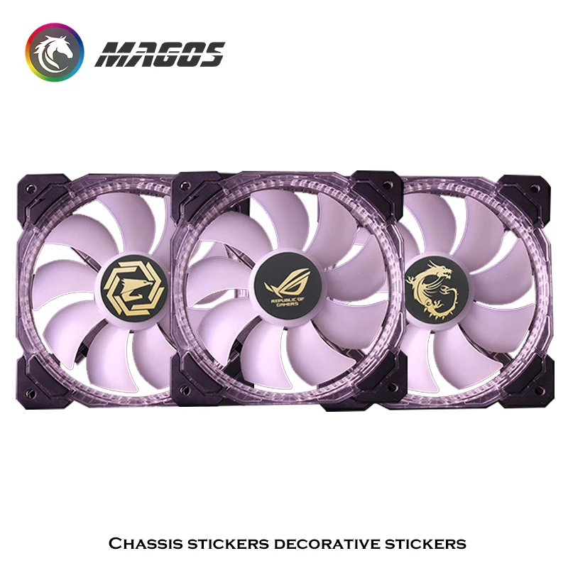 12Cm Ventola Di Raffreddamento Per Computer Adesivo Decorativo Pc Gamer Mod Toy Msi Rog Aorus Logo Paste Black