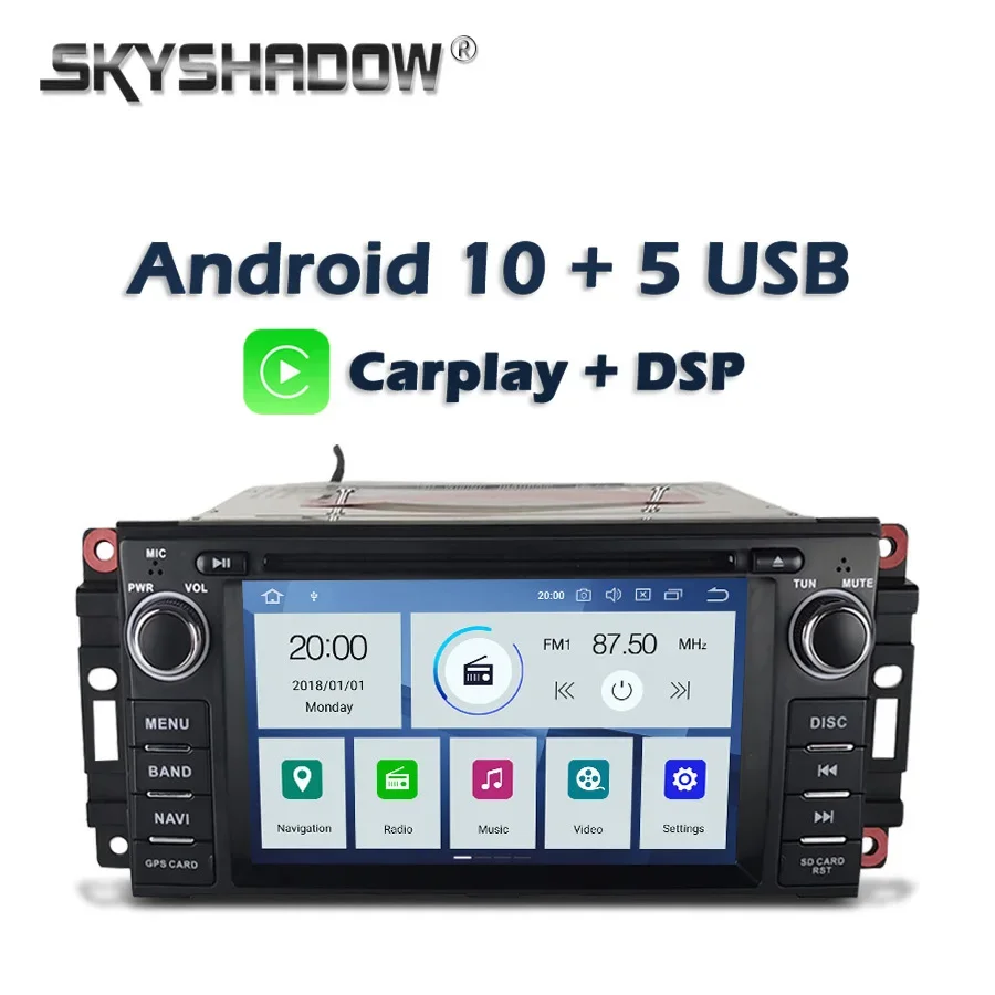 Carplay Dsp Px6 Android 10 4Gb + 64G Car Dvd Player Gps Radio Wifi Bluetooth Per Jeep Compass Commander Wrangler Chrysler Sebring