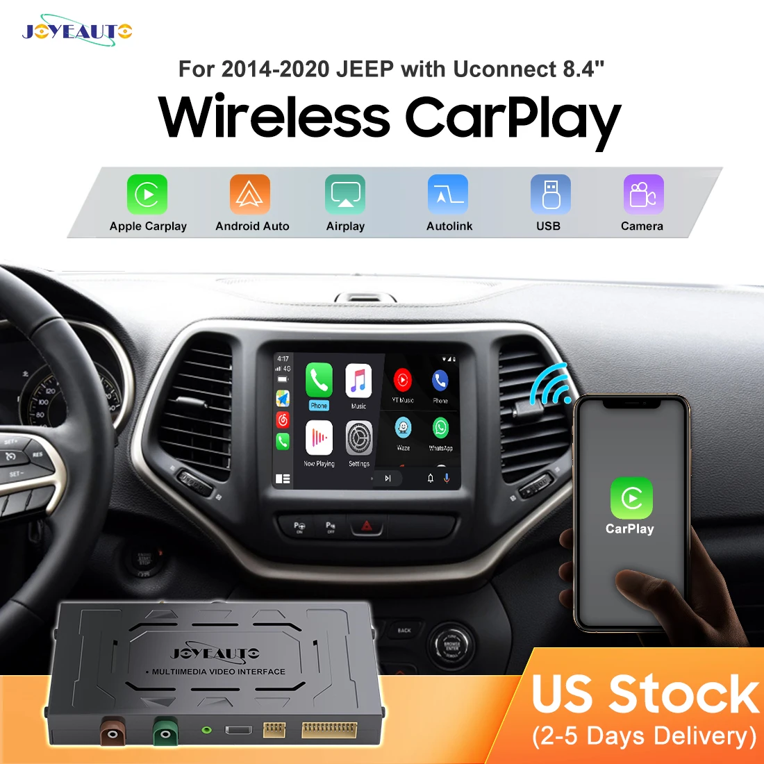 Joyeauto Wireless Carplay Retrofit Kit Decoder Per Jeep Grand Cherokee Commander Compass Uconnect 8.4 2014-2020My Android Auto