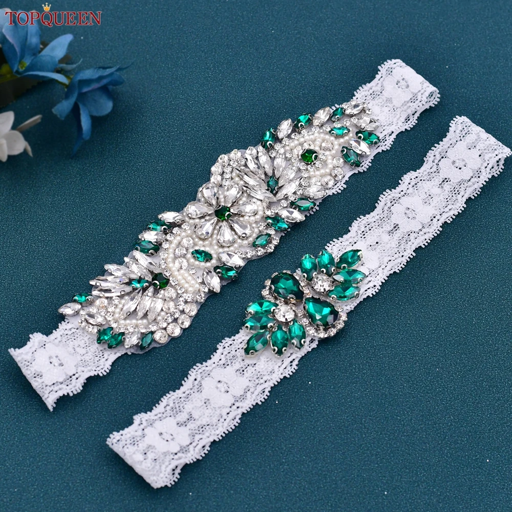 Topqueen S22 Cintura Sexy Per Giarrettiere Alla Coscia Con Diamante Verde Abito In Pizzo Elastico Gamba Ligueros Matrimonio Cinta Liga Porte Jartelle 