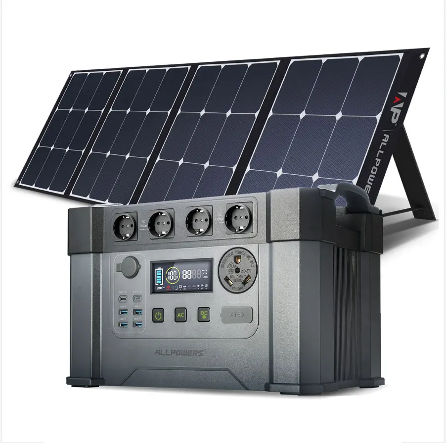 Allpowers Solar Powerbank 405405Mah, 2400W Powerstation 1500Wh Batteria Al Litio Di Backup Con Pannello Solare Portatile Da 200W Per Esterni