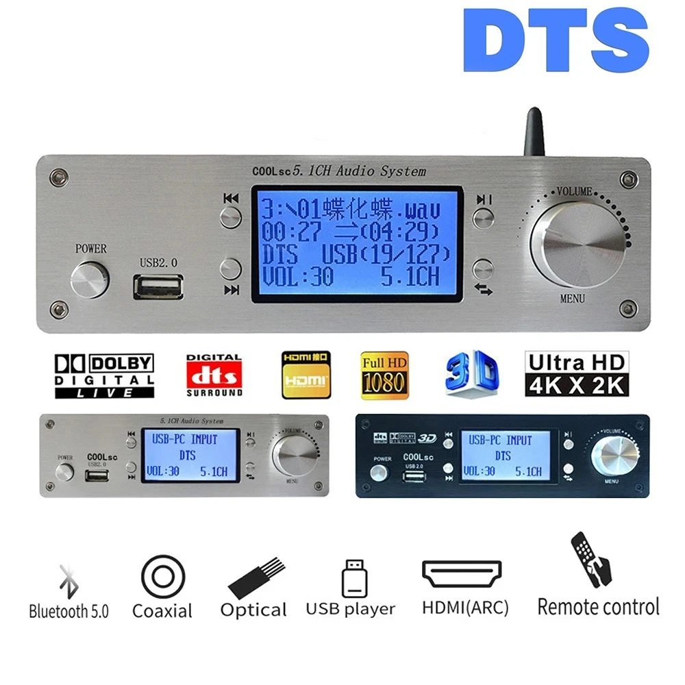 Rh-699X Dts 5.1 Decoder Dolby Ac3 4K Riproduzione Lossless Giradischi Digitale U Disk Musica Fibra Ottica Coassiale