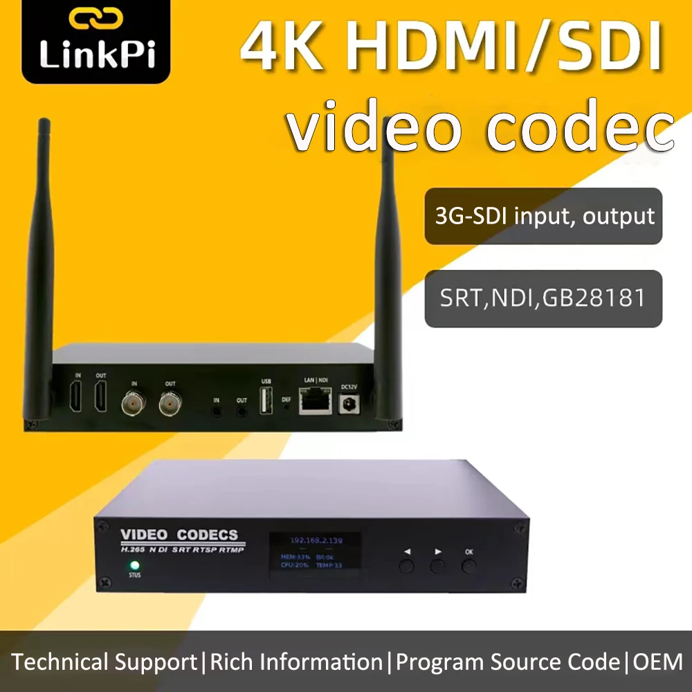 Link Pi Encsh V2 Sdi Hdmi Encoder 4K Decoder Wifi Integrato 6 Supporto Srt,Ndi,Gb28181 Trasmissione In Diretta Youtube, Facebook