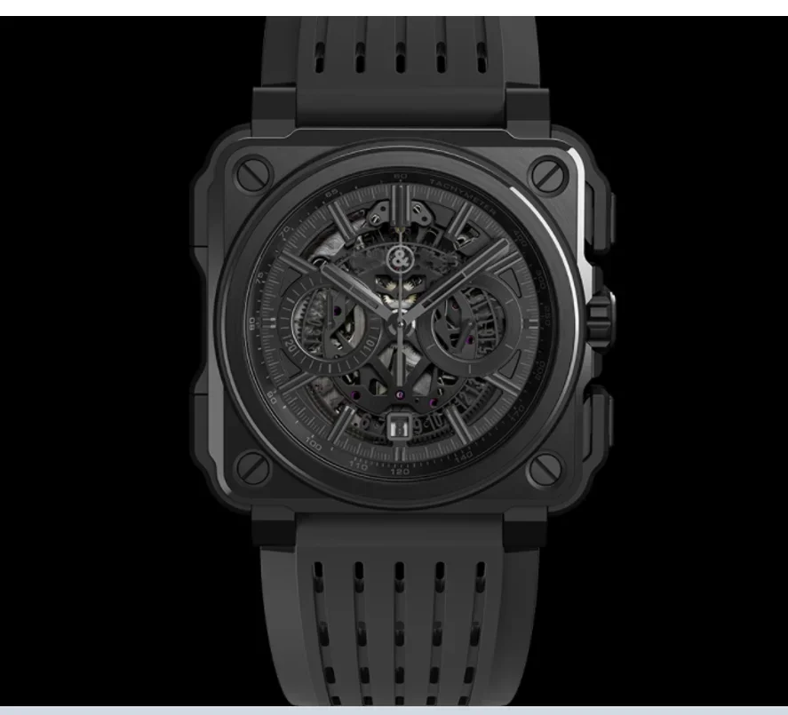 New Luxury Br Brand Sport Quartz Bell Multifunzione Steel Men Watch Business Man Calendario In Gomma Morbida Ross Square Watches