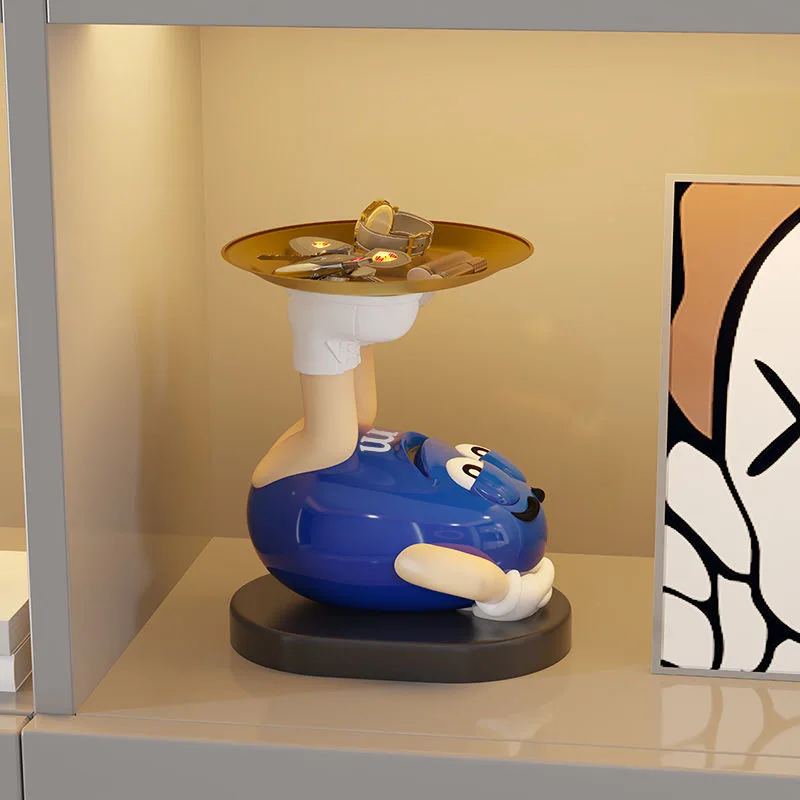 Cartoon M & Ms Storage Desktop Decoration M Bean Man Sculpture Pet Feeder Bowl Holder Coffee Cosmetics Key Storage Tray Home Decor