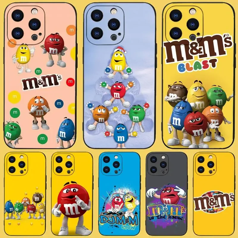 Custodia Per Telefono M-M & Ms-S C-Chocolate Per Iphone 15,14,13,12,11 Plus,Pro,Max,Xr,Xs,X,7,8 Plus,Se,Mini Silicone Nero Morbido