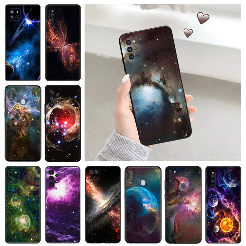 Custodie Morbide Per Samsung Galaxy A34 A54 A50 A70 A03S A40 A30 A20 A10E A01 A02 A04 Nebula Starry Sky Cosmos Black Matte Cover