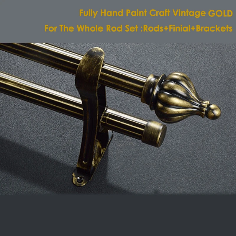 Sungshida Full Handpaint Vintage Gold Crown Finial 28 + 28Mm 9/8 + 9/8In Diametro Doppio Drappeggio Asta Set Palo Per Tenda + St