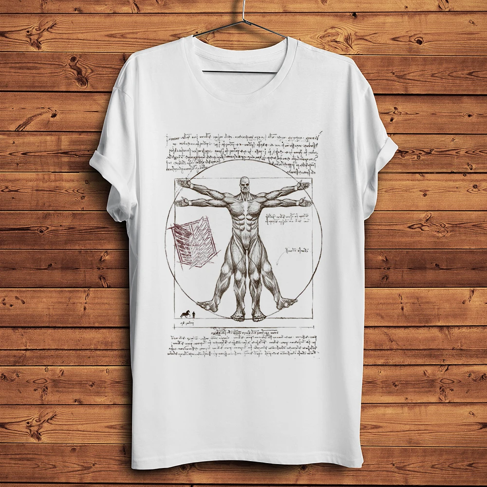 Da Vinci Uomo Vitruviano Colossal Titan Funny Anime T Shirt Uomo Homme Tshirt Unisex Manga Aot Streetwear Shingeki No Kyojin