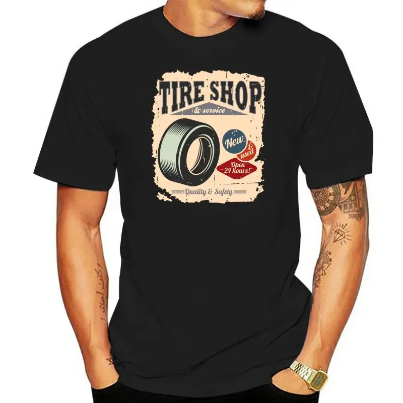 2022 New Mens T-Shirt T-Shirt Medium Fit Tire Shop Vintage Uomo White Maniche Corte Garage Tessile Print Girocollo Uomo