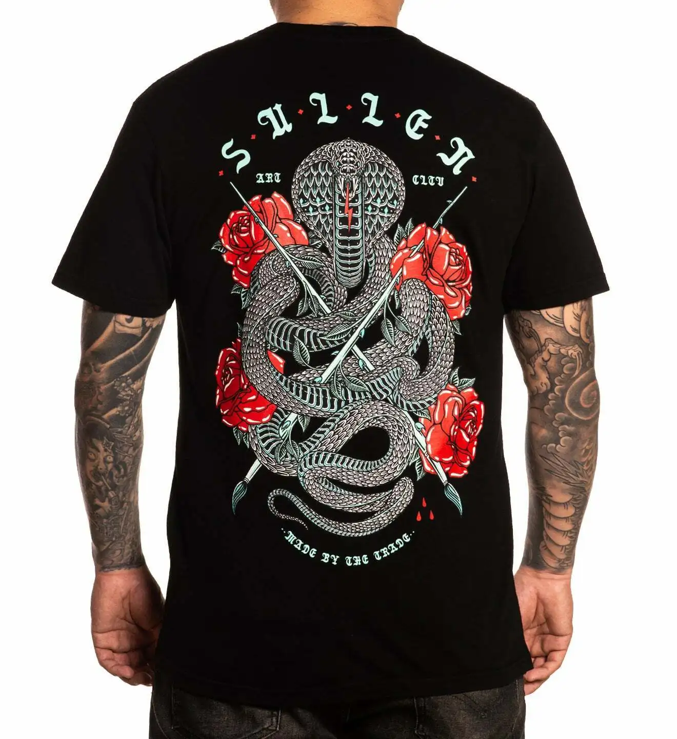 Sullen Coils Premium Snake Fangs Rose Tattoo Artist Camicia Punk Inchiostrata Scm4257 Maniche Lunghe O Corte