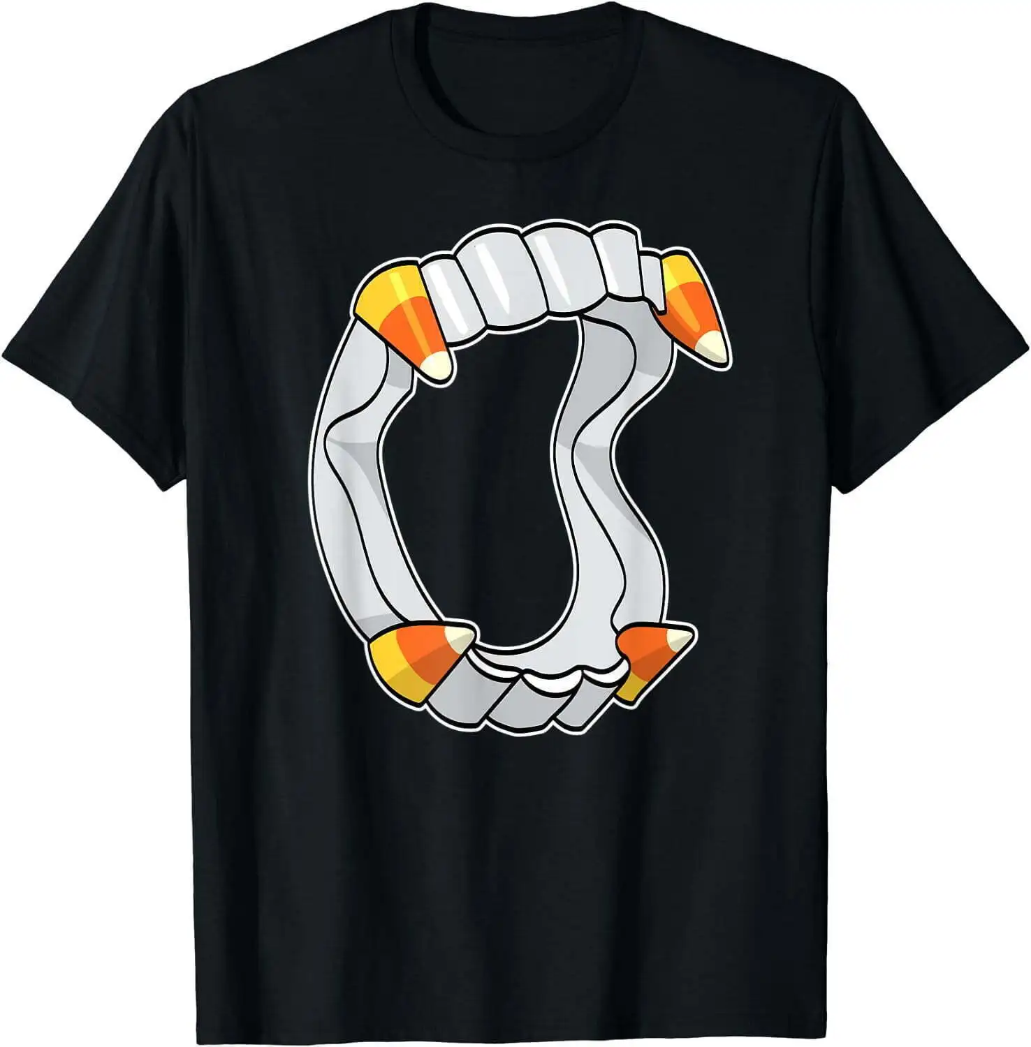 Candy Corn Vampire Fangs Funny Halloween T-Shirt Nero Medio Lungo O Maniche Corte
