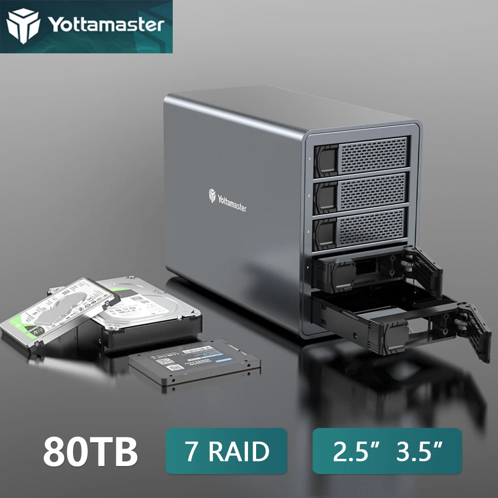 Yottamaster 2.5 3.5 Pollici Sata Hdd Ssd Enclosure 2/4/5 Bay Slot Port Raid Custodia Esterna House Hard Drive Disk Box Per Nas Storage