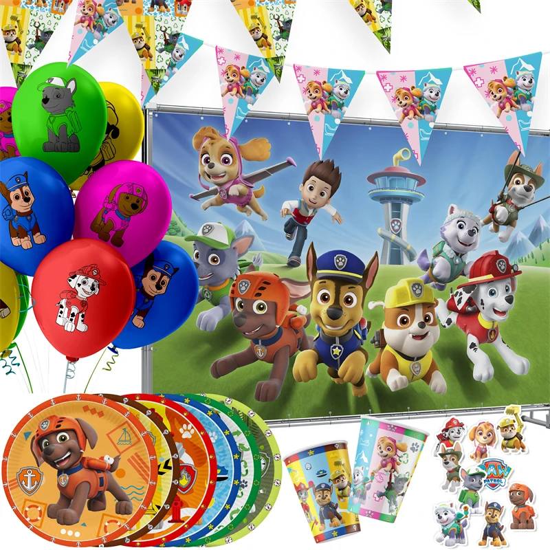 Paw Patrol Kids Happy Birthday Party Decoration Piatti Usa E Getta Tazze Cartoon Dogs Palloncini In Pellicola Di Alluminio Forniture Per Baby Shower