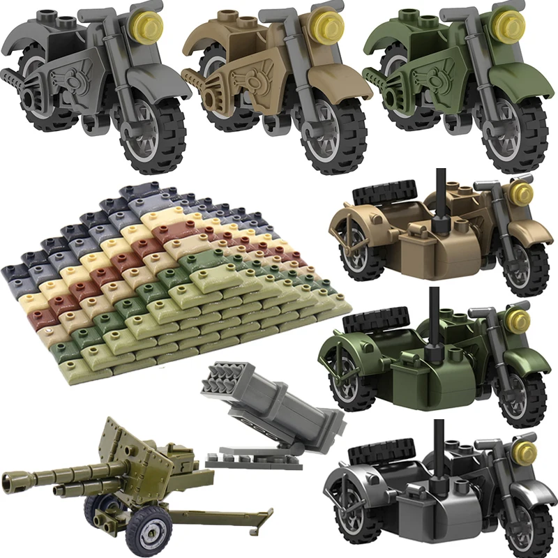 Giocattoli Per Bambini Military Building Block Battlefield War Armi Accessori Multi Color Sandbags Mitragliatrice Moto Mattoni Regali