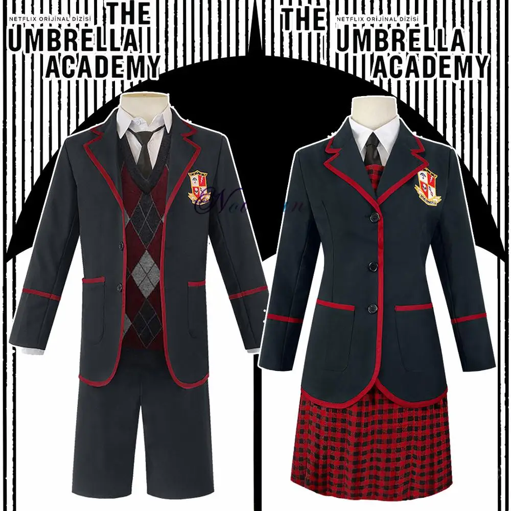 Nuovi Fumetti The Umbrella Academy Costume Cosplay Uomo Donna Anime College School Uniform Jacket + Shirt + Dress