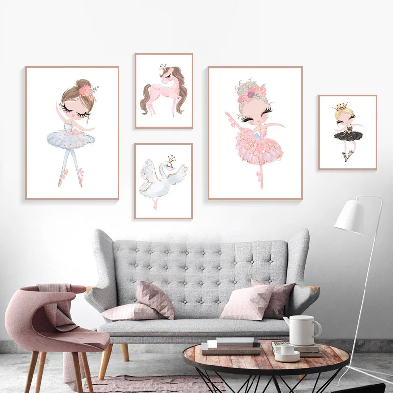 Ballet Princess Nursery Diy Diamond Ricamo Unicorn Wall Art Diamond Painting Swan Nordic Wall Pictures For Children Room Kid