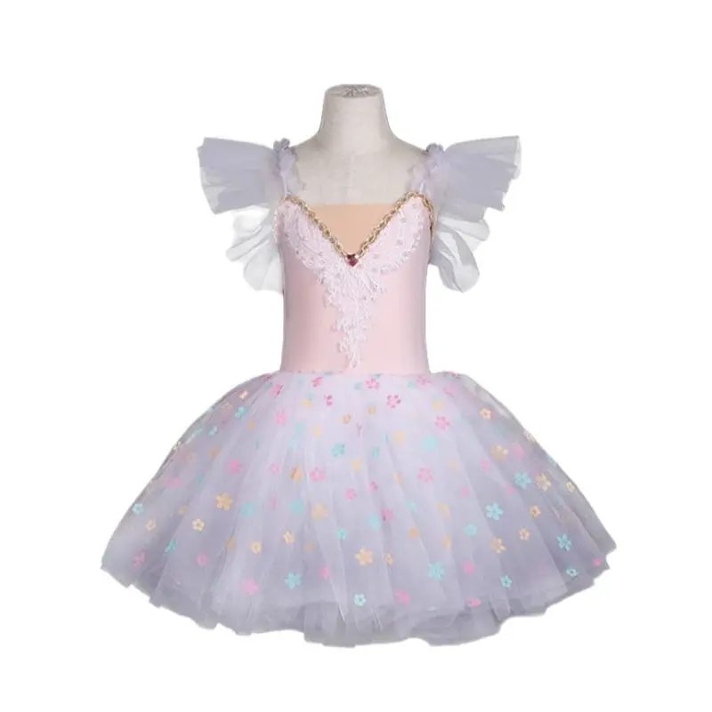 Kids Ballet Tutus Dress Pink Flower Girls Dance Performance Costumes Swan Dance Performance Costumes Party Princess Dress Girls