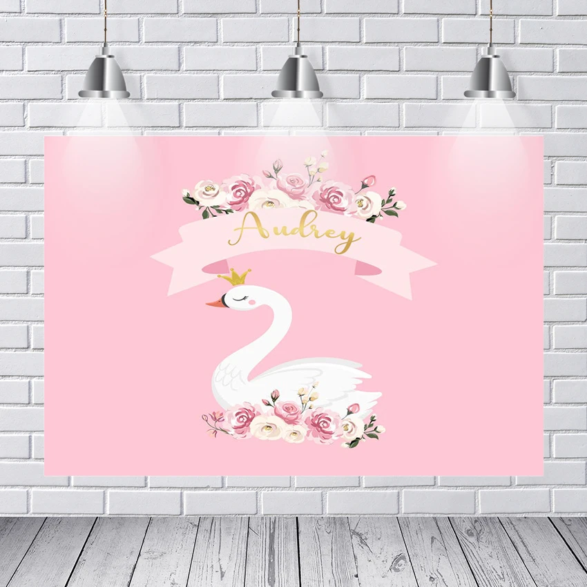 Swan Crown Princess Photography Acquerello Flowers Custom Pink Studio Background Per Bambini Festa Di Compleanno Photo Booth Puntelli