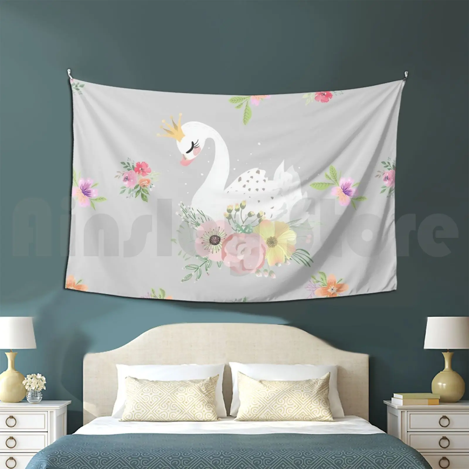 Little Swan Floral Tapestry Soggiorno Camera Da Letto Odette Ballet Swan Lake Swan Con Corona Fiori Swan Princess Cute Baby