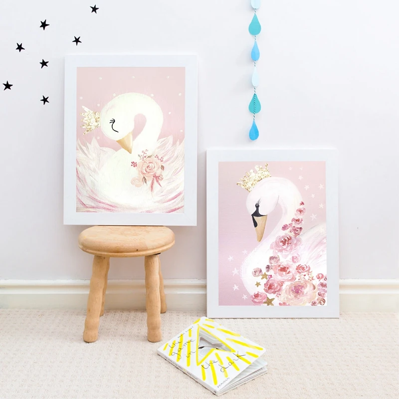 Stampe Su Tela Poster Wall Artwork Nordic Painting Swan Princess Neonate Modern Living Room Pictures Decorazione Della Casa Modulare