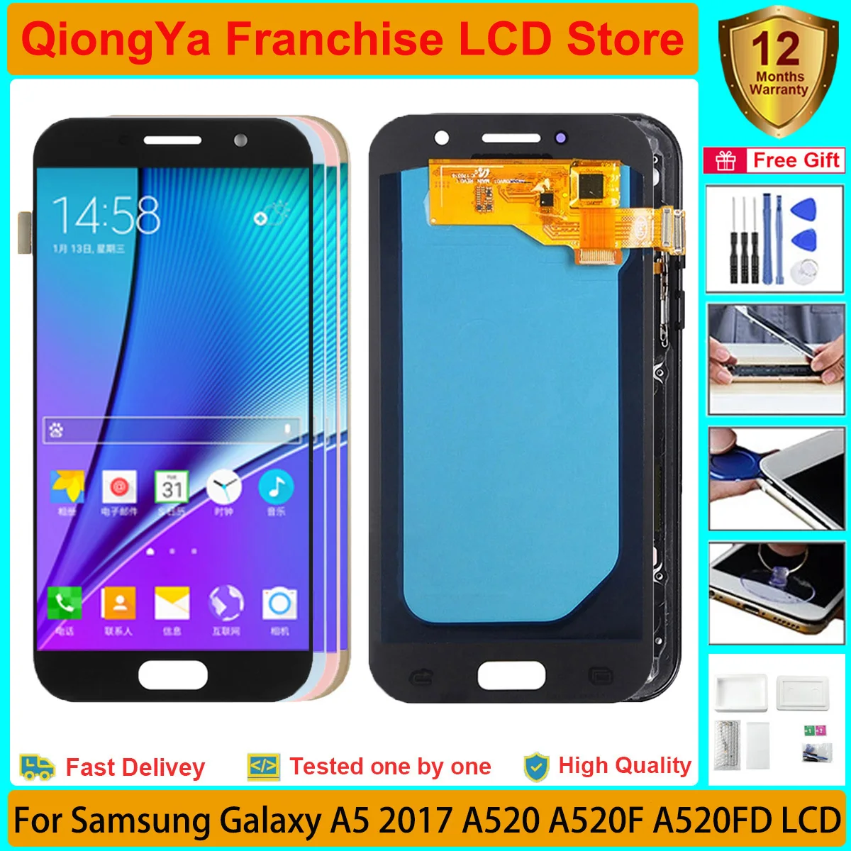 Display Super Amoled 5.0 "A520 Per Samsung Galaxy A5 2017 A520 Sm-A520F A520Fd A520F/Ds Lcd E Touch Screen Digitizer Assembly