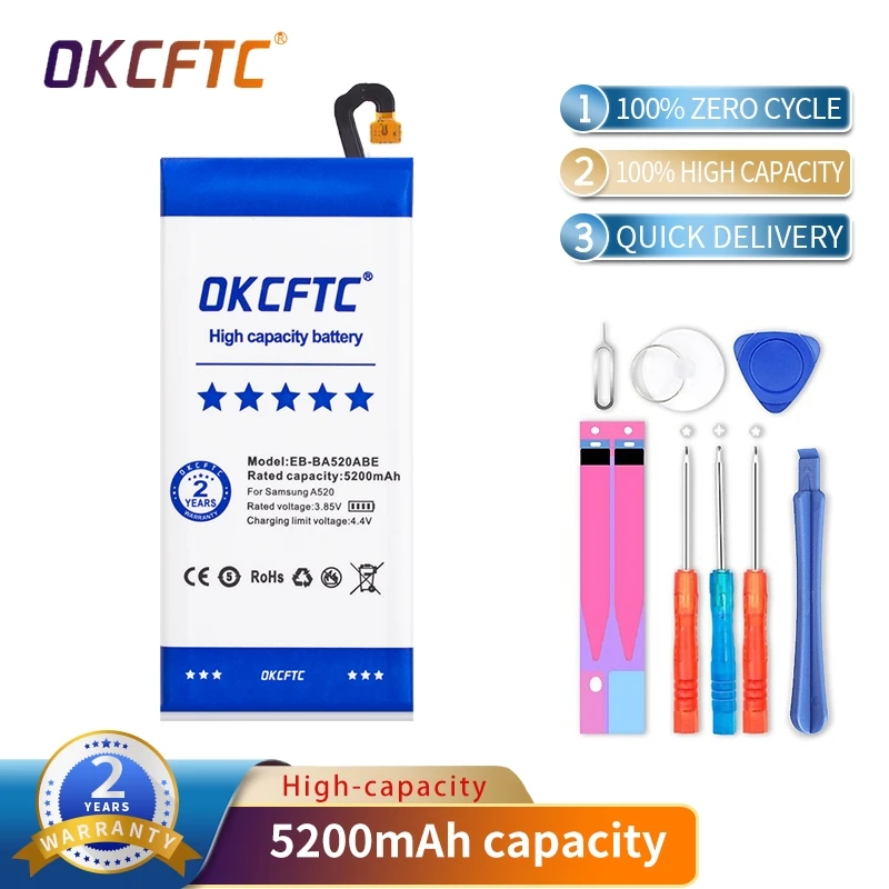Batteria Eb-Ba520Abe Okcftc 5200Mah Per Samsung A5 2017 A520 Sm-A520F Sm-A520F/Ds Sm-A520K Sm-A520S