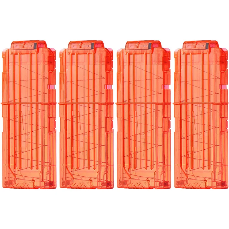 Soft Bullet 4Pcs Clip 12 Proiettili Dart Gun Clips Clip Magazine Per Nerf Toy Dart Gun (Arancione Trasparente)