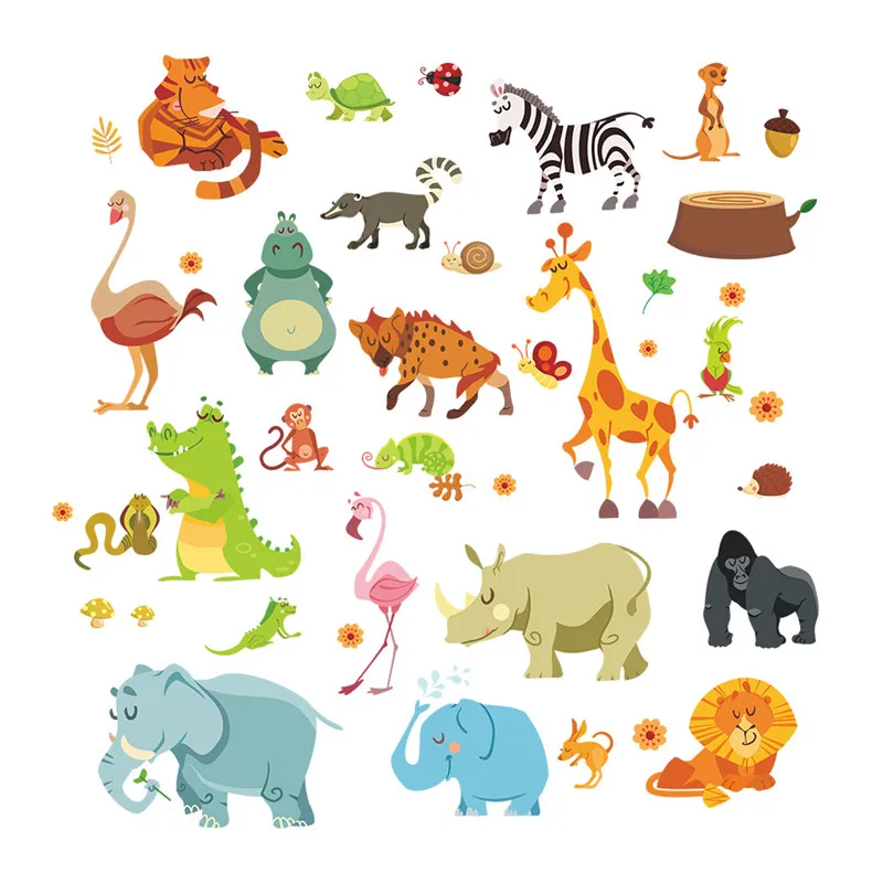 Jungle Animals Wall Stickers Per Bambini Camere Safari Nursery Camere Baby Home Decor Poster Scimmia Elephant Horse Wall Stickers Zooyoo